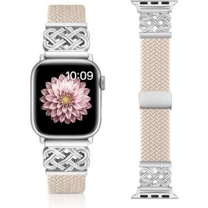 Braided Band Compatible with Apple Watch Bands 40mm 38mm 41mm 42mm 44mm 45mm 46mm 49mm, Magnetic Clasp Fabric Nylon Interlock Buckle Straps for iWatch Ultra Series 10/9/8/7/6/5/4/3/2/1/SE (Starlight)