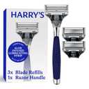 Harry's Original Shaving Kit for Men - Razor Handle and 3 Razor Blade Refill Cartridges - German Engineered - Chrome Edition (Navy)