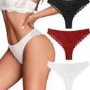 Avidlove 1 or 3 Pack Cheeky Underwear for Women Lace No Show Bikini Soft Breathe hipster panties (Medium, Black+white+wine Red)