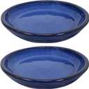 Sunnydaze 7-Inch Ceramic Plant Saucers - Plant Drip Trays for Outdoor Planter Flower Pot Drainage - Set of 2 - Imperial Blue