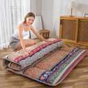 MAXYOYO Bohemian Retro Floor Mattress Vintage Floral Japanese Futon Mattress Roll Up Thicken Sleeping Mat Portable Camping Mattress Floor Lounger Couch Mattress Pad, King Size