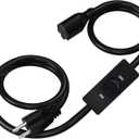 Black Extension Cord with Switch On/Off, 3 Prong Grounded Plug, 6.56 FT Insulated & Flame Retardant,125V 375W Indoor Power Cord, UL Listed