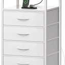 Night Stand with Charging Station, Multiple Drawer Dresser for Bedroom, Bedside Table, Tall Nightstand with PU Leather Finish, Open Shelf, End Table, for Closet, Entryway, Bedroom, White