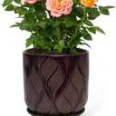7.2 Inch Modern Ceramic Glaze Plant Pot with Drainage Hole,Mesh Net,Saucer,Indoor Outdoor Planter(Leaf-Dark Purple)