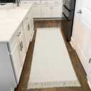 Collive 2x6 Runners for Hallway, Woven Reversible Washable Entryway Runner Rug, White/Beige Cotton Modern Farmhouse Laundry Room Carpet for Bathroom Sink Foyer Bedroom