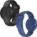 2 Pack for AirTag Bracelet for Kids Compatible with Apple AirTag (1st & 2nd Generation), Adjustable, Waterproof Silicone Air Tag Bracelet Kids Wristband Secure Holder for Toddler Child (Black/DeepBlue)