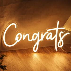 SYLHOME Congrats LED Neon Light Sign for Wedding Birthday Party Graduation Background Wall Decor Sign Celebration Banquet Light Up Sign 15.75" X 7.4" USB Indoors Warm White