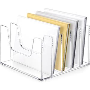Clear Acrylic Magazine File Holder Workspace 5 Section Bookshelf Upright Book Paper Magazine Notebooks Envelopes Mail Sorter Holder Organizers for Desk Home Office Classroom