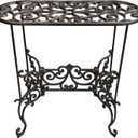 Heavy Duty Cast Iron Potted Plant Stand Garden Table - 22.8IN. Oval Plant Shelf, Vintage Ornament Display Stand, Corner Plant Stand for House Decor, Balcony, Living Room or Patio wrought flower bloom bar