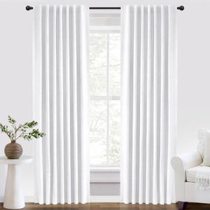 INOVADAY 100% Blackout Curtains 90 Inches Length 2 Panels Set, Back Tab/Rod Pocket Linen Black Out Curtains for Bedroom, Thermal Insulated Window Drapes - Bright White, W50 X L90