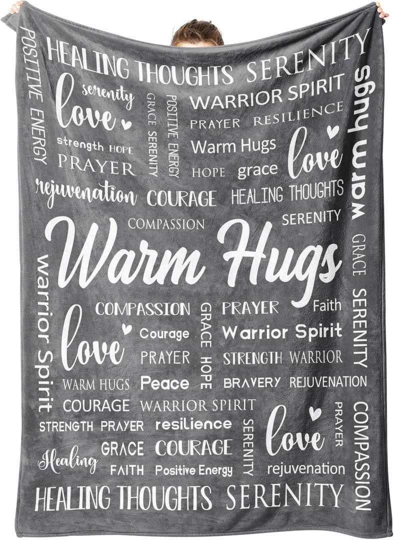 Afterprints Warm Hugs Healing Blanket - Get Well Soon Gifts for Women Men, Cancer Care, Chemo, After Surgery, Thinking of You Gifts, Soft Throw Blanket 50"x60" (Grey)