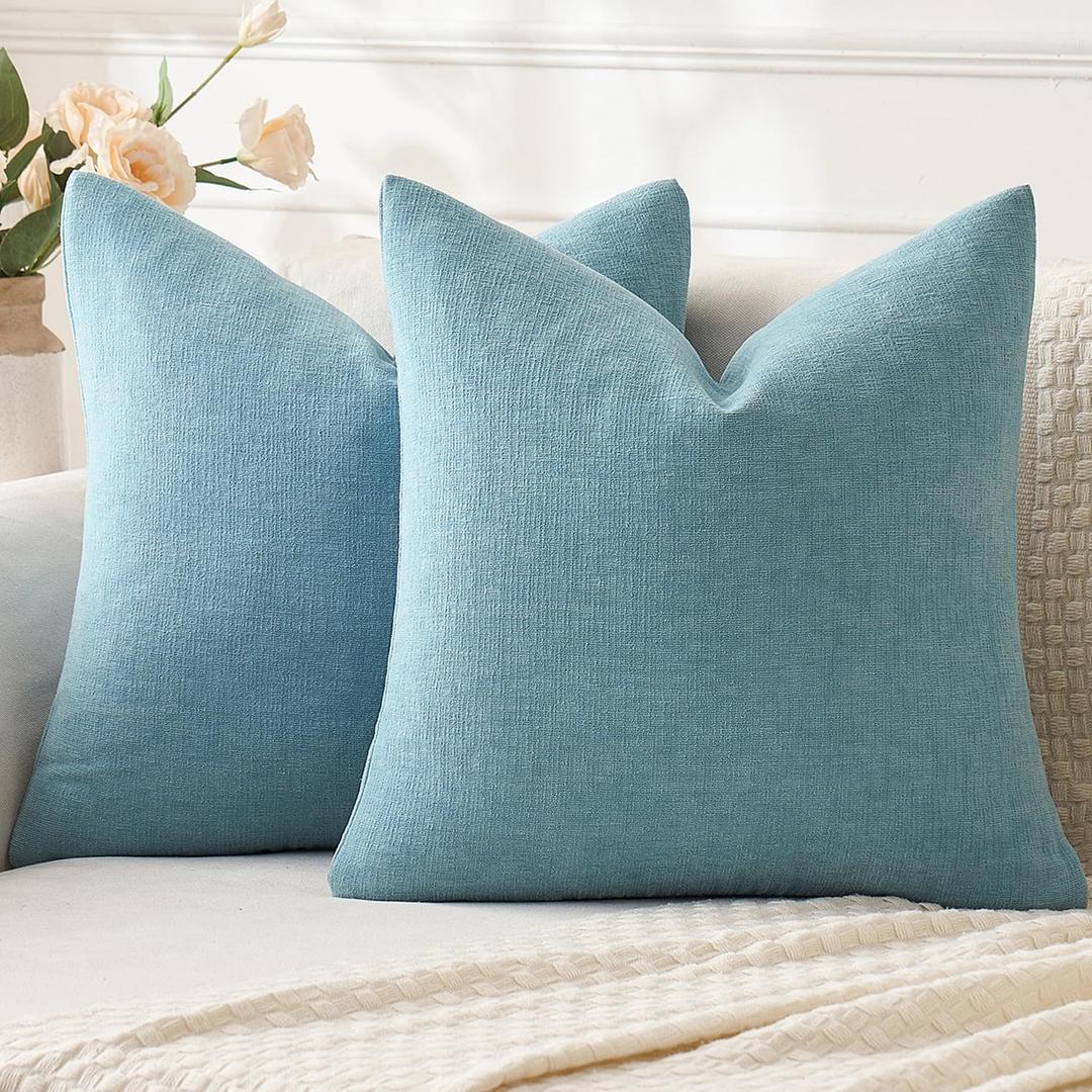 MIULEE Smoke Blue Couch Pillow Covers 16x16 Inch, Set of 2 Soft Chenille Decorative Square Throw Pillow Covers Farmhouse for Sofa Living Room Bed (16" x 16" (Pack of 2))