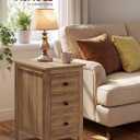 VASAGLE Side End Table with 3 Storage Drawers, Nightstand Farmhouse, 18.9"D x 14.2"W x 24.8"H