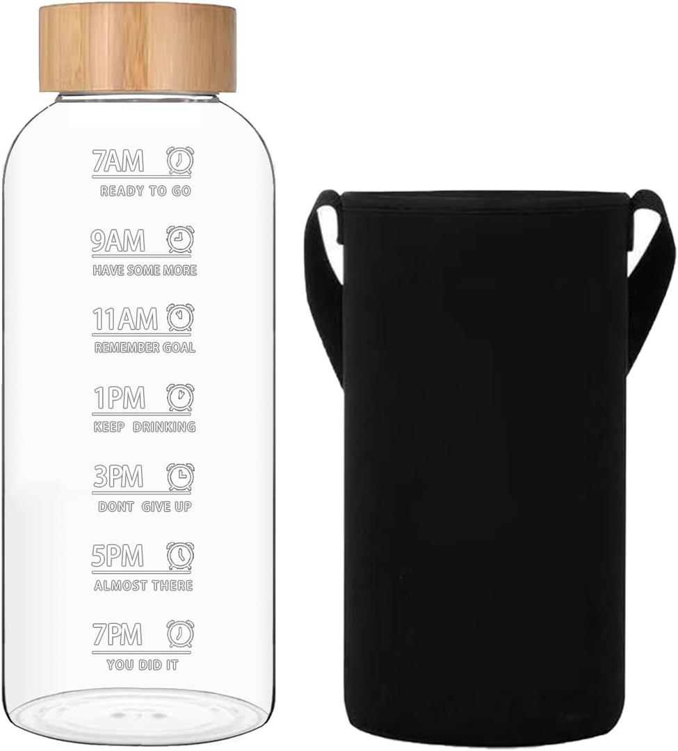 Glass Water Bottles 64 OZ - Large Borosilicate Reusable Glass Drinking Bottle, Wide Mouth With Bamboo Lid