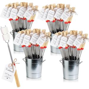 96 Sets S'mores Sticks Kit Extendable Roasting Cotton Candy Stick for Fire Pit Camp Bachelorette Decorations One Happy Camper Birthday Party Favor for Wedding Camping Campfire Bonfire Supplies