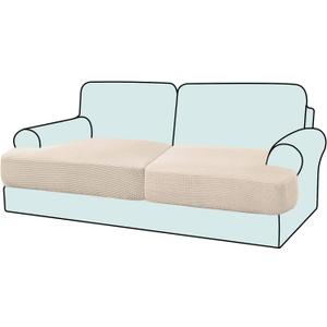 2-Pack Stretch T-Cushion Sofa Slipcovers - Premium Jacquard Fabric Elastic Sofa Seat Covers, Non-Slip Couch T Cushion Covers for 2-Seater Loveseat & Sectional (2, Nature)