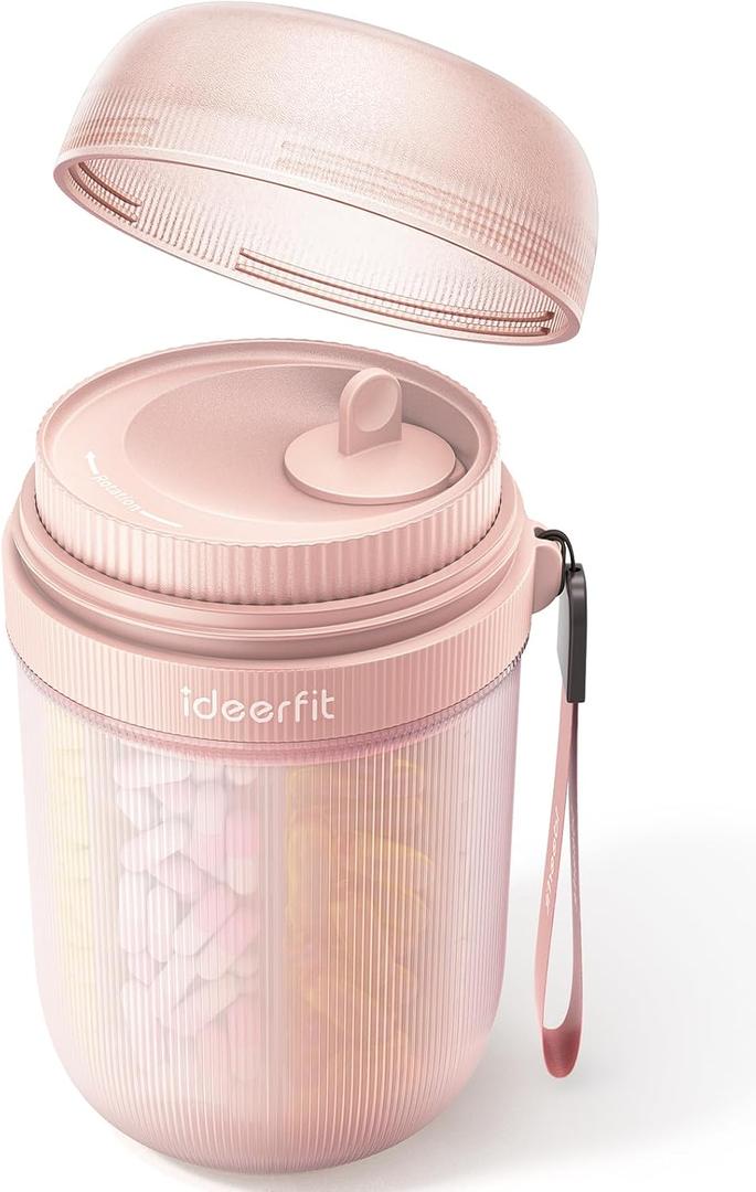 Large Sealed Pill Organizer with Desiccant, Light-Proof Moisture-Proof Pill Bottle with 7 Large Compartments, Anti-Mixing Touch-Free Pill Dispenser, BPA-Free Vitamin Organizer with Handle, Rose Gold