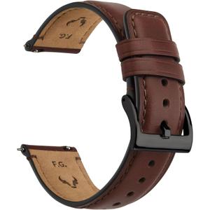 Fullmosa Leather Watch Bands for Men, 18mm 19mm 20mm 22mm 24mm Quick Release Watch Bands Strap - Burnished Band Vintage Wristband with Stainless Steel Metal Clasp (Dark Brown+Smoky grey hardware)