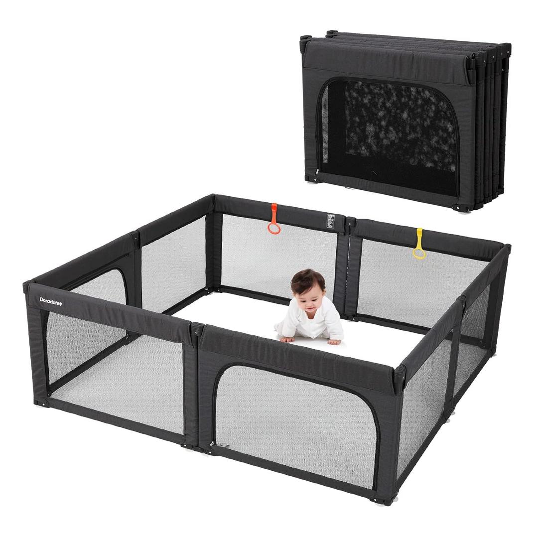 Doradotey Baby Playpen Foldable for Toddlers 1-3, Size and Shape Adjustable Enclosure, 8-Panels Detachable Gate 79x71 Large Indoor Playard, Easy Assembly and Clean, Safety Fence Play Area, Black