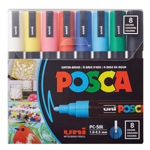Posca PC-5M Water Based Permanent Marker Paint Pens. Premium Medium Tip for Arts and Crafts, Set of 8 Vibrant Colours 