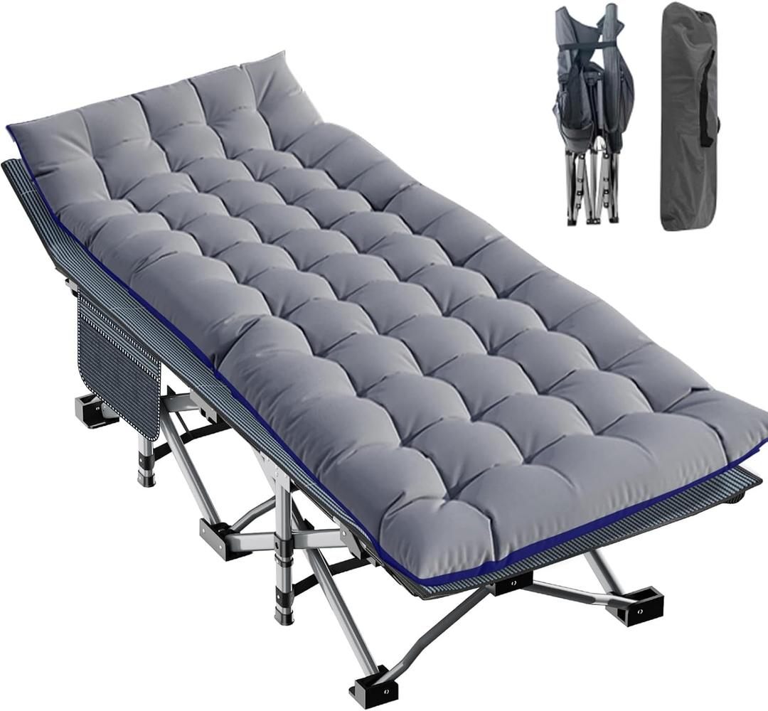 LILYPELLE Folding Camping Cot, Extra Wide Heavy Duty Sleeping Cots with Carry Bag, Double Layer Oxford Portable Travel Camp Cots for Home, Office Nap and Outdoor Beach  78x26x16 in Oversized Gray