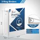 SUIN Durable 2 Inch 3 Ring Binder, 10 Pack White Round Ring Binders for 8.5 x 11 Paper, Clear View Cover, 450 Sheet Capacity, Inner Pockets, PVC Free Office School Supplies