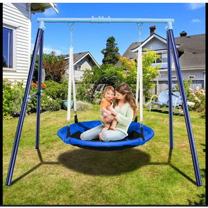 Heavy Duty 500lbs Saucer Swing Set - Outdoor Metal Frame Playground Equipment for Backyard, Includes 45'' Tree Swing & Adjustable Steel Stand - Kids/Toddlers Age 3-12 
