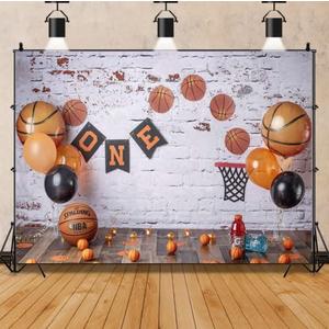 Basketball Theme Photography Backdrop Baby Boy 1st Birthday Cake Break Portrait Background Basketball Balloons Decoration Baby Shower Banner Basketball Backdrop 1st Birthday Photo Booth Props,7x5ft