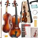 Kmise Violin 4/4 Full Set, High Density Ebony Violins, Glossy Acoustic Fiddle for Adults, Beginners, Students with Violin Case, Rosin, Strings, Bow, Shoulder Rest, Beginner's Guide (Ebony, 4/4)