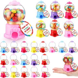 Foilswirl Candy Party Favors with 3.8 Inch Mini Candy Dispenser Toy Thank You Cards Mini Bubble Gumball Machines for Land Birthday Party Decorations Favors(18 Sets), one size