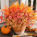 Pack of 3, HyeFlora Artificial Fall Flowers Fake Mums Plants for Outdoors Decoration, 14 Bundles Faux Silk Daisy and Ferns UV Resistant Autumn Fake Planter for Home Porch Patio Yard Window Box