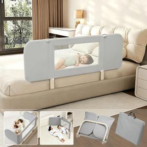 Portable Baby Bed Rail for Toddlers, Foldable Variable Shaped Travel Bed Guard Rails with 3 Angles Lock for Trip, No-Install Bed Bumper for Kids, Fits for Twin/Full/Queen/King Size, 47in