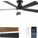 Ceiling Fans with Lights and Remote, 48 Inch Ceiling Fan with Light, Low Profile Reversible Fandelier Ceiling Fan, Dimmable LED, Flush Mount, Quiet DC Motor, for Bedroom Kitchen Dining Room (Black)