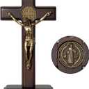 KUXBET Wood Standing Cross 5inch Small Crucifix Jesus Christ Wall Hanging Cross Crucifix for Table or Wall Home Decoration
