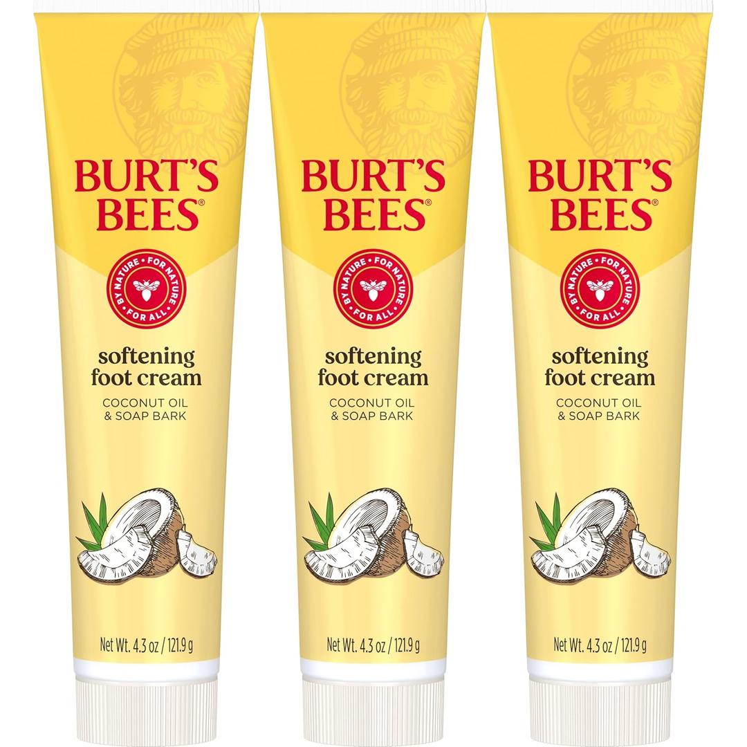 Burt's Bees Softening Foot Cream with Coconut Oil and Soap Bark, 4.3 Ounces, Pack of 3