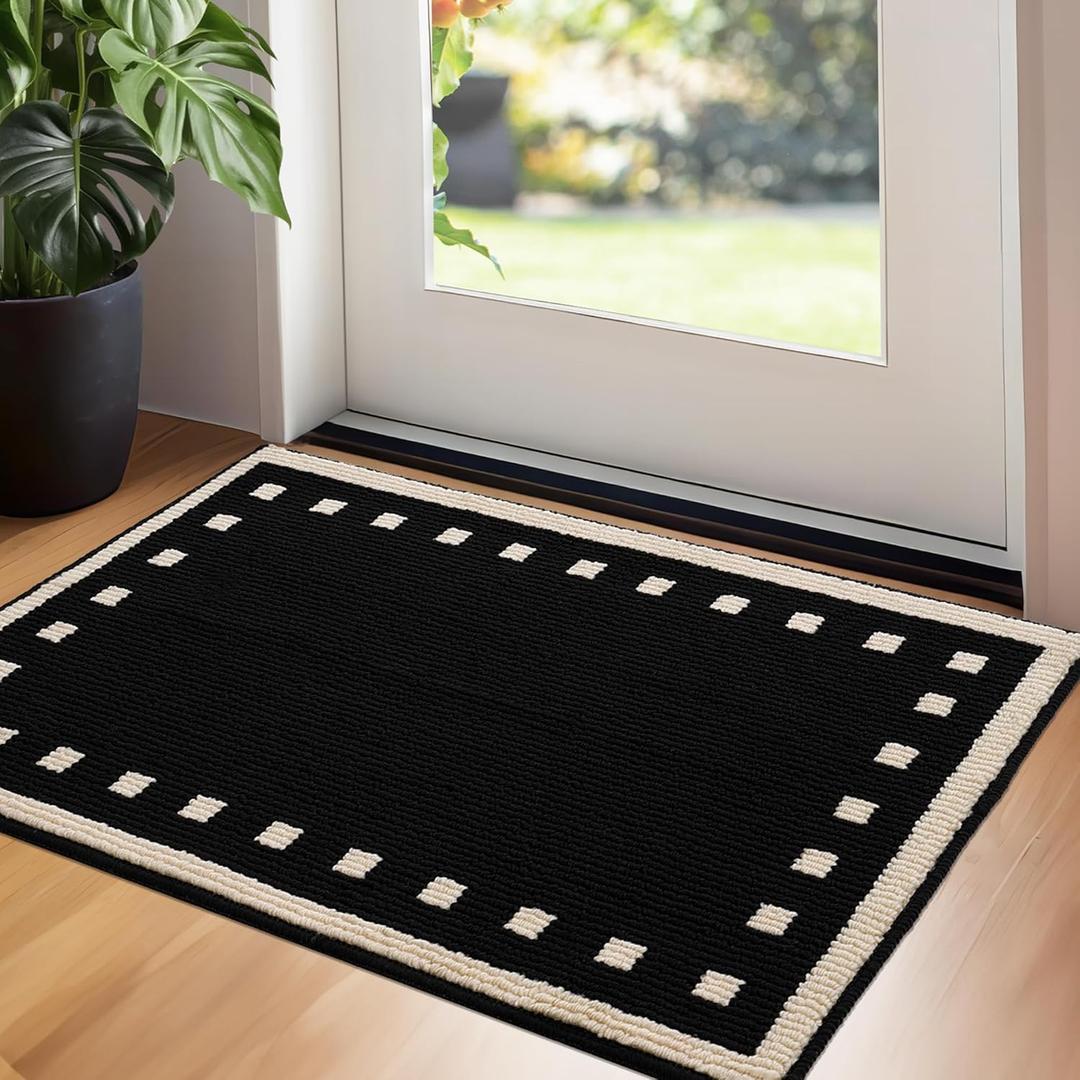 GRANNY SAYS Indoor Doormat, 24" x 36", Non-Slip Front Door Mats, Outdoor Welcome Mat Washable, Low Profile Indoor Door Mats for Entryway, Floor Inside Back Door Mat (Black - Tan Square)