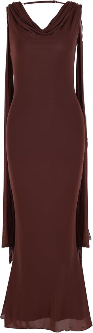 Parthea Women's Summer Formal Wedding Guest Dresses Sleeveless Backless Long Elegant Evening Party Maxi Bodycon Dress (8-10, Brown)