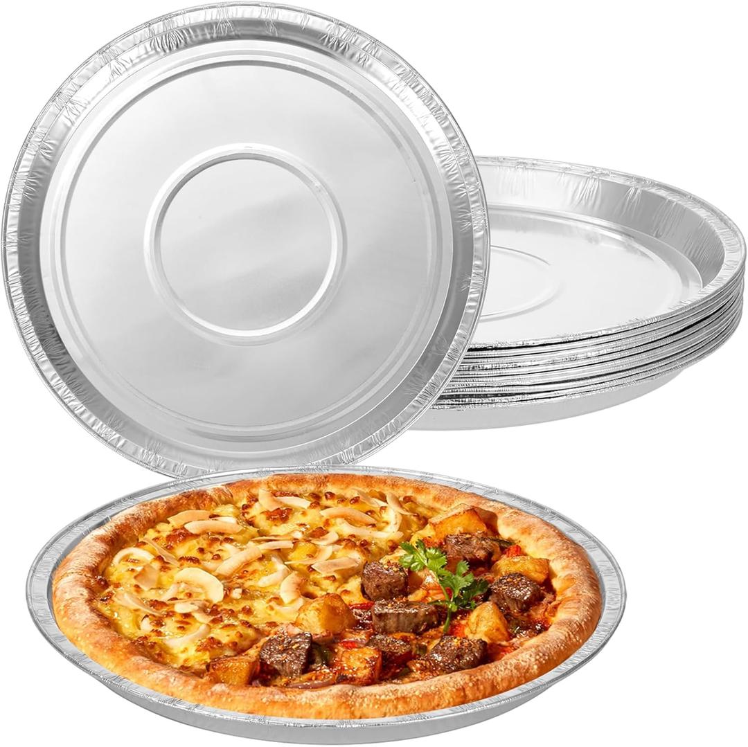 FMOACEN 10 Pcs Disposable Pizza Pans - 12 Inch Round Pizza Pan - Aluminum Foil Bakeware Trays, Oven Safe Bulk Set for Kitchen, Restaurant & Home Holiday Activities Accessories