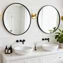 Round Wall Mirror 24 Inch Black Vanity Mirror with Metal Frame, Modern Circle for Bathroom, Entryway, Bedroom, Living Room, Wall Mounted Decorative Mirrors