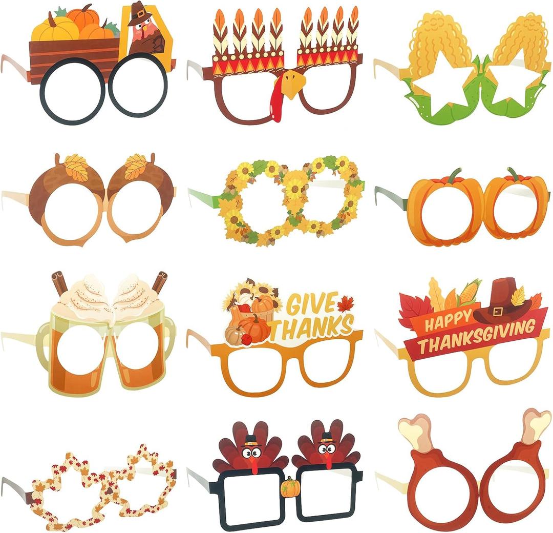 M1NTP1US + 36PCS Thanksgiving Day Glasses Party Decorations  Fall Give Thanks Eyeglasses Turkey Photo Booth Props Supplies Favors