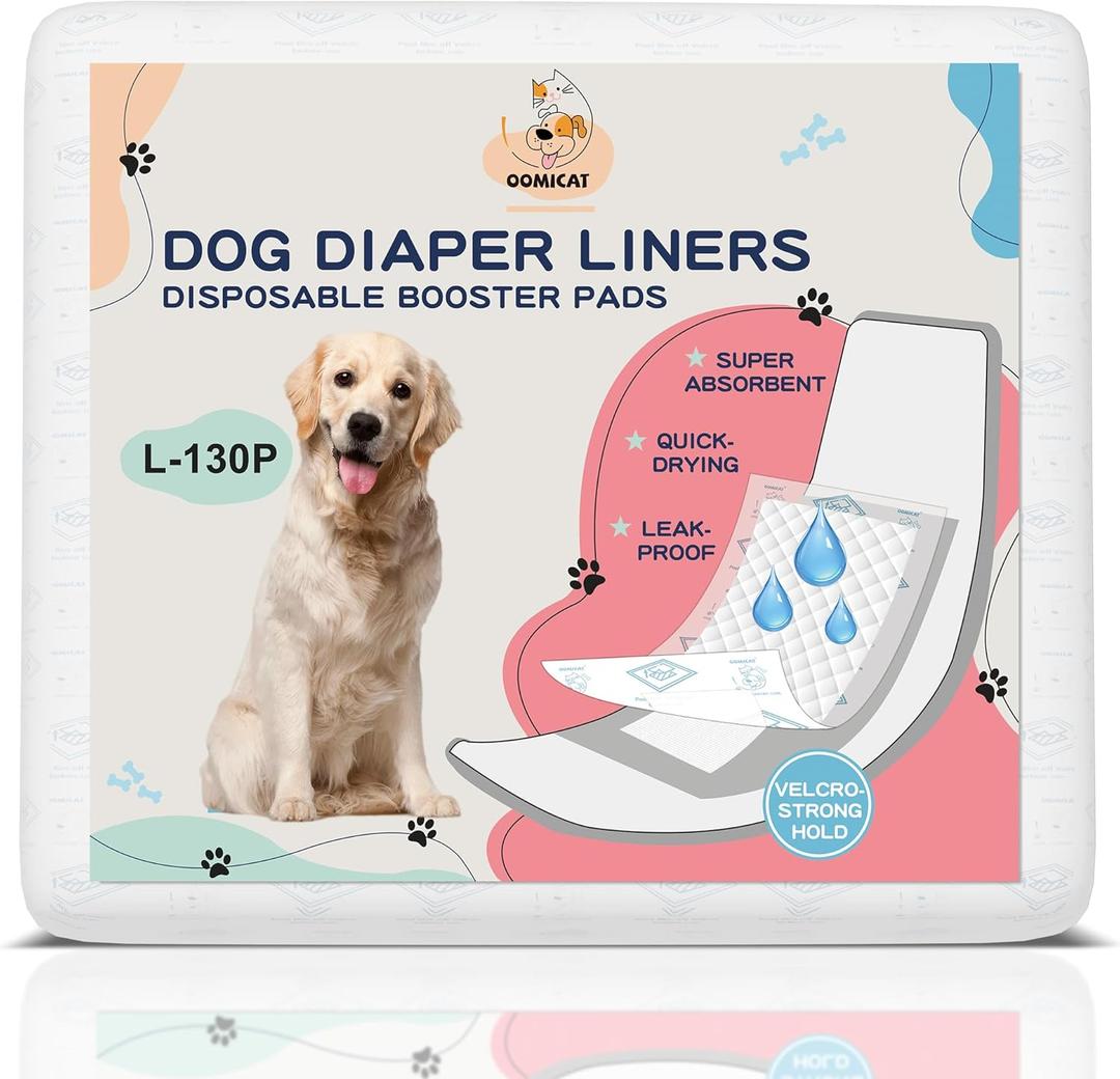 Dog Diapers Liners, 150 Ct, Super Absorbent Booster Pads for Male Dog Wraps and Female Dog Diapers, Lnnovative Hook-and-Loop Tape Design, Super-fit & No Shifting, Large Dog Diaper Pads