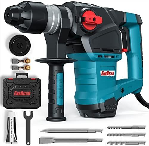 ENEACRO 1-1/4 Inch SDS-Plus 12.5 Amp Heavy Duty Rotary Hammer Drill, Safety Clutch 3 Functions with Vibration Control Including Grease, Chisels and Drill Bits with Case