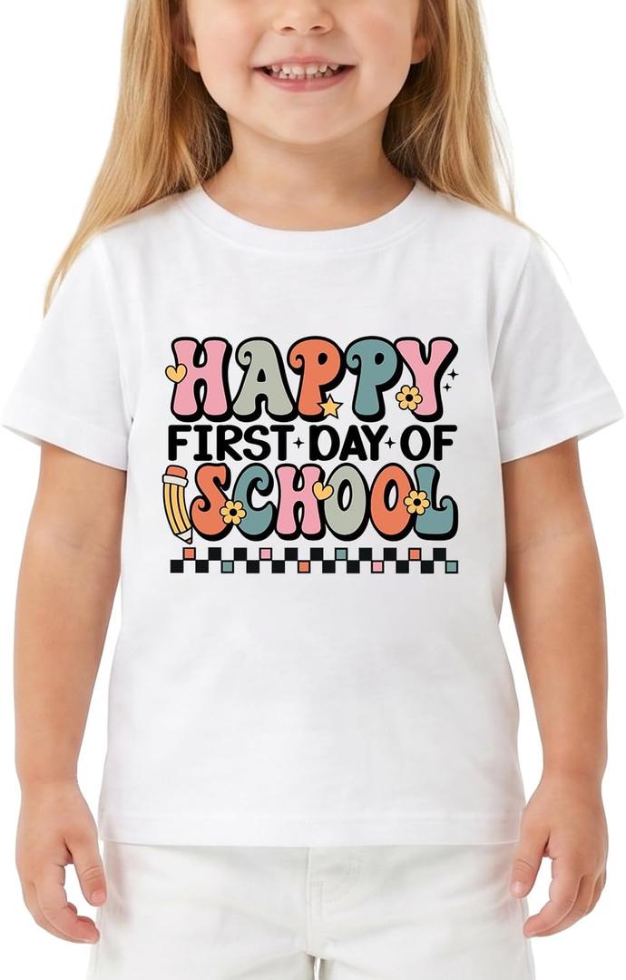 First Day of Pre-K Shirt Back to School T-Shirt Toddler Kindergarten Outfit Funny Graphic Tee Cotton, 2T-6Y