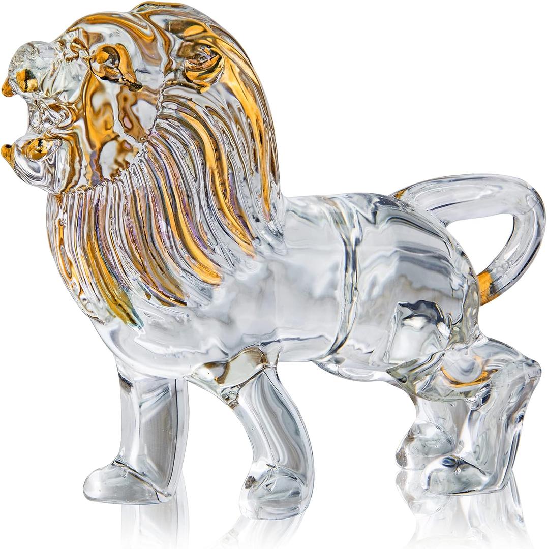 YU FENG 5.5inch Crystal Lion Figurine Collectible,Blown Painted Glass Art Wildlife Animal Sculpture Ornament Handmade Crystal Paperweight Decor Gifts,Clear