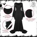 Adult Black Gothic Dress for Halloween Costume Women Cute Soft Goth Dress with Wig Flower Accessories (Black, L)