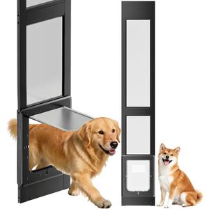 Dog Door for Sliding Glass Door with Magnetic Plastic Flat, Sliding Door Pet Doggie Door Insert with Lock, Adjustable Height No-Cut Required Doggy Door Access Renters, Apartments, Patio (Black, L)