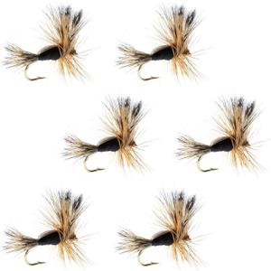 The Fly Fishing Place Black Humpy Classic Trout Dry Fly Fishing Flies - Set of 6 Flies Size 12