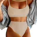Lilosy High Waisted Tummy Control Ribbed Bikini Crop Top Brazilian Swimsuit Set 2 Piece, M