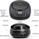 LONPOO CD Player Portable Boombox with FM Radio/USB/Bluetooth/AUX Input and Earphone Jack Output, Stereo Sound Speaker & Audio Player,Black