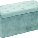 B FSOBEIIALEO Folding Storage Ottoman, Long Ottomans Shoes Bench, Velvet Storage Chest Footrest Seat 31.5"x15.7"x15.7" (Teal, Large)